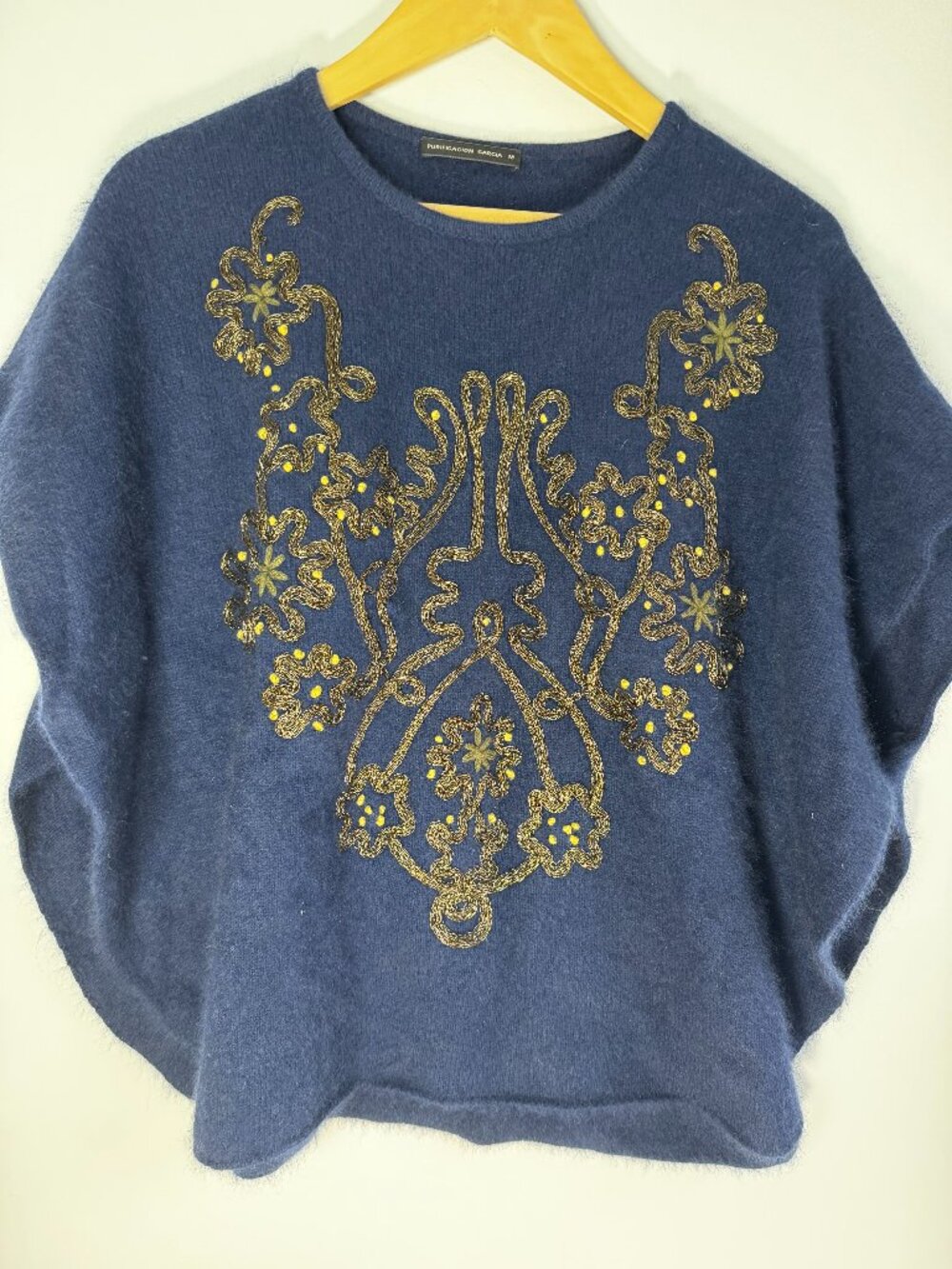 Purificacion Garcia Womens Poncho Layer Wool Sweater Blue Galaxy Detail - M